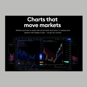 TradingView: The Future of Financial Analysis and Investment- A sleek financial analysis dashboard displaying various stock market charts and tools with a tagline, "charts that move markets.